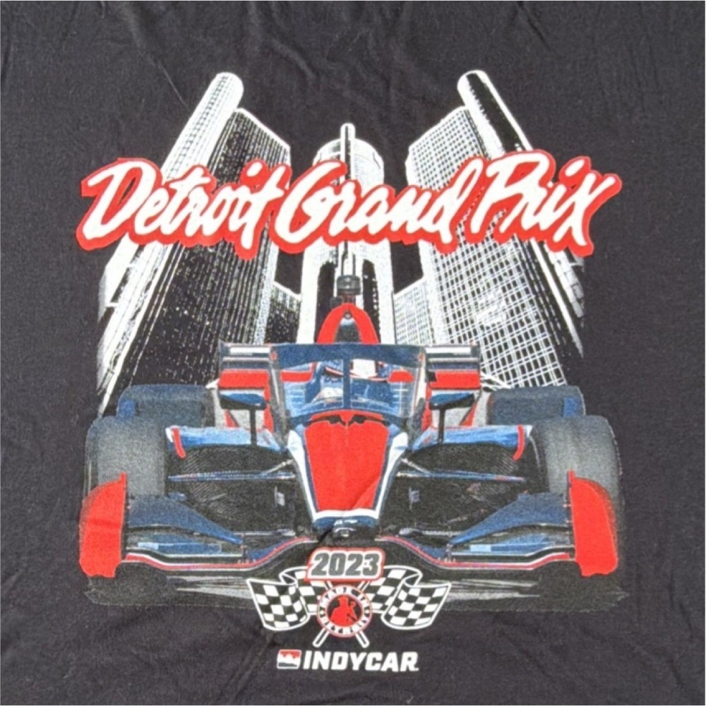 Gildan Detroit Grand Prix 2023 Racing-Indy Black T-Shirt 2XL. Soft style.